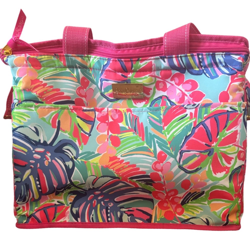 Lilly Pulitzer Pink Multi Exotic Garden insulated Cooler Top Handles Strap NWT